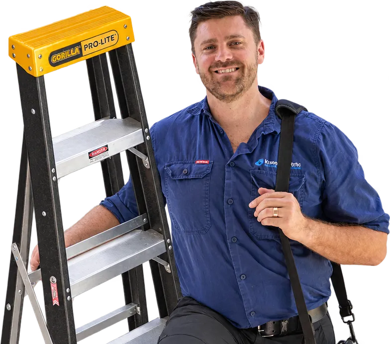 Anthony Kitson with his ladder and tool bag